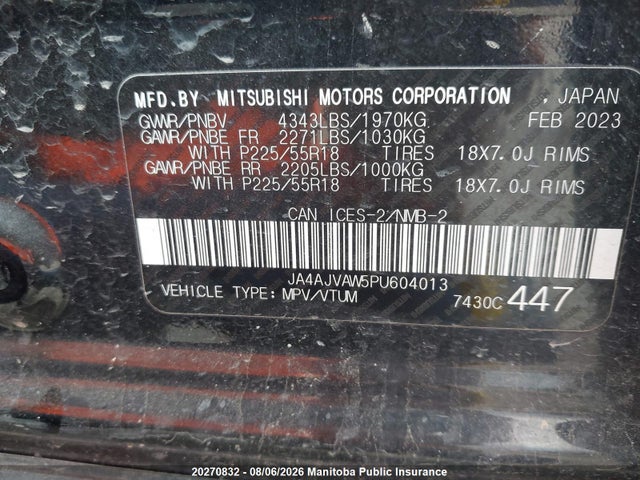 Aukcja sprzedaży 2023 Mitsubishi Rvr Gt, vin: JA4AJVAW5PU604013, numer aukcji: 20270832