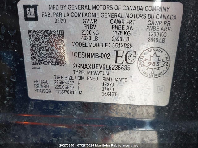 Chevrolet EQUINOX LT 2020 2GNAXUEV6L6236635 Image 9