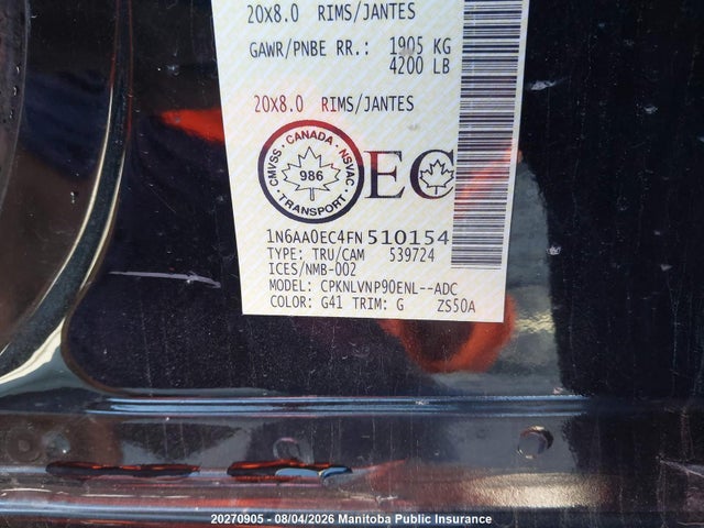 Продажа на аукционе авто 2015 Nissan Titan 5.6 Sl Crew Cab, vin: 1N6AA0EC4FN510154, номер лота: 20270905