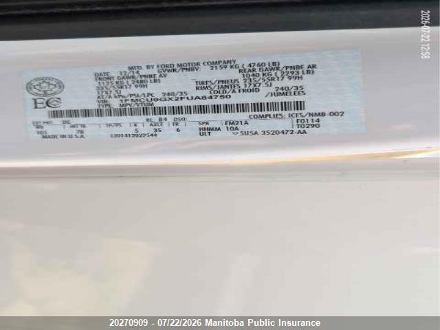 Продаж на аукціоні авто 2015 Ford Escape Se, vin: 1FMCU9GX2FUA84750, номер лоту: 20270909