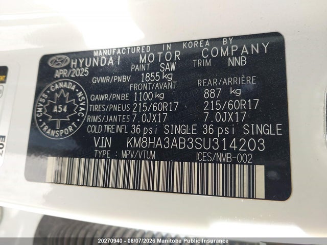 Aukcja sprzedaży 2025 Hyundai Kona Essential, vin: KM8HA3AB3SU314203, numer aukcji: 20270940