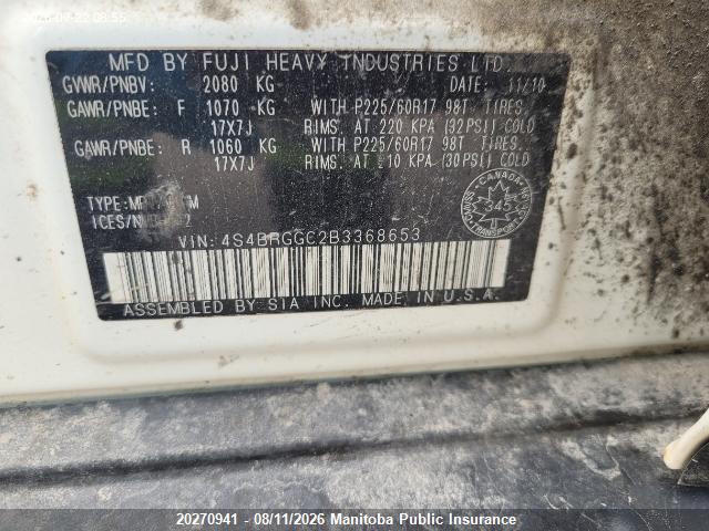 20270941 :رقم المزاد ، 4S4BRGGC2B3368653 vin ، 2011 Subaru Outback 2.5i Sport مزاد بيع