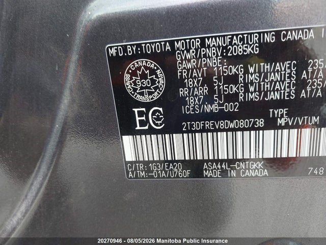 Продаж на аукціоні авто 2013 Toyota Rav4 Limited, vin: 2T3DFREV8DW080738, номер лоту: 20270946
