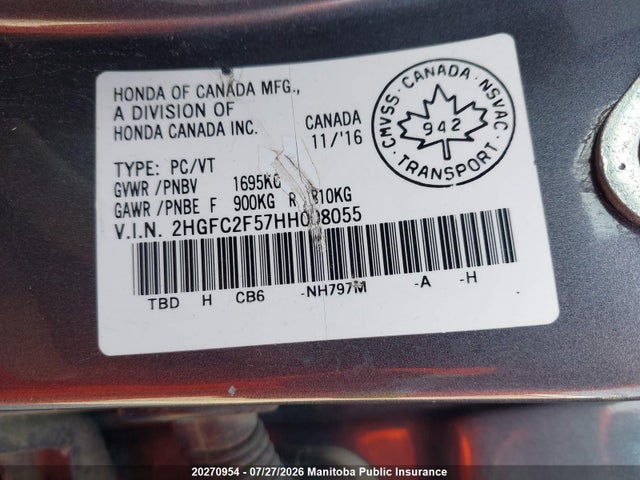Honda Civic Lx 2017 2HGFC2F57HH008055 Image 8