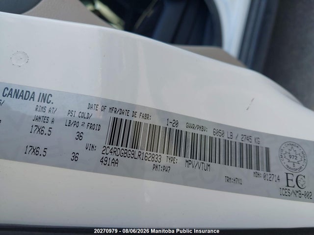 2020 Dodge Grand Caravan Sxt მანქანა იყიდება აუქციონზე, vin: 2C4RDGBG9LR162833, აუქციონის ნომერი: 20270979