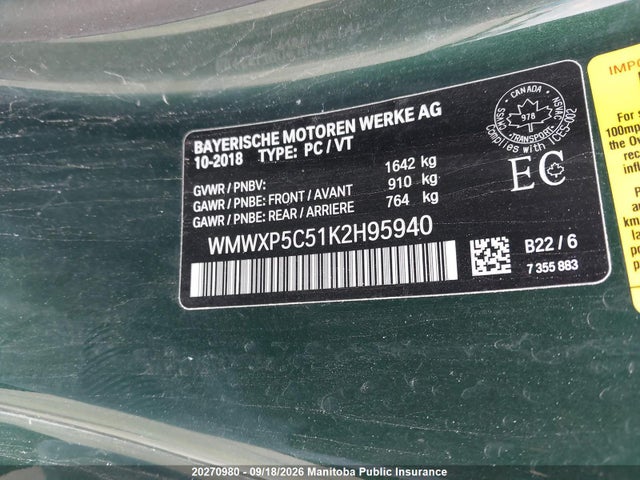 WMWXP5C51K2H95940 Mini Cooper