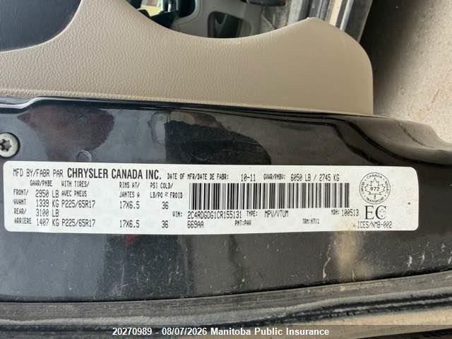 Aukcja sprzedaży 2012 Dodge Grand Caravan Crew, vin: 2C4RDGDG1CR155131, numer aukcji: 20270989