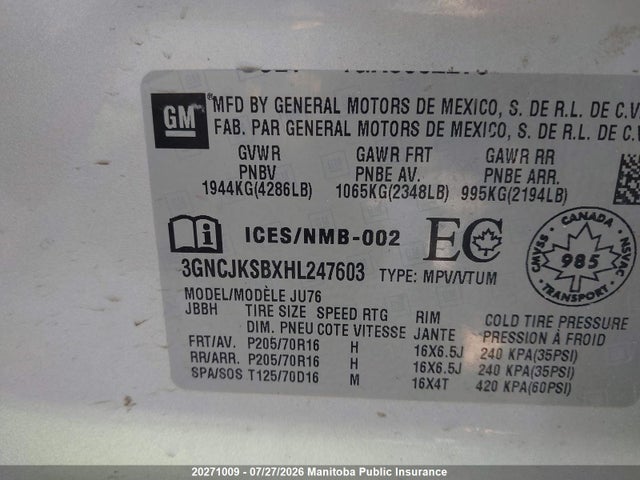 Chevrolet TRAX LS 2017 3GNCJKSBXHL247603 Image 9