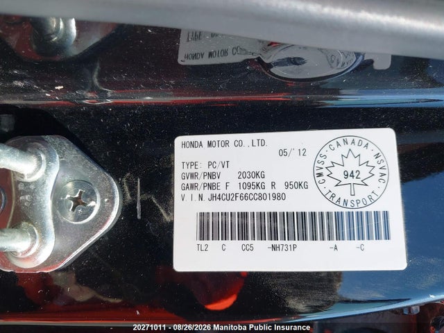 Продажа на аукционе авто 2012 Acura Tsx, vin: JH4CU2F66CC801980, номер лота: 20271011