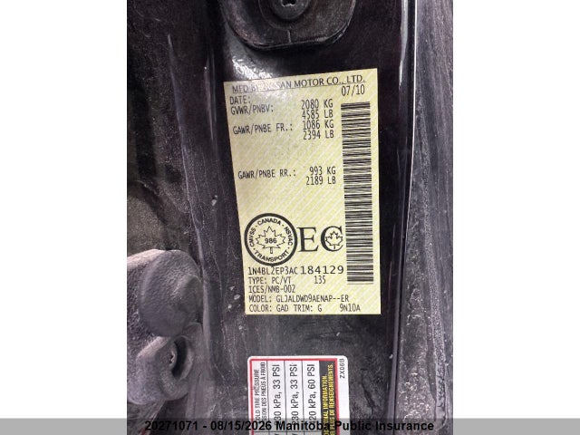 Продаж на аукціоні авто 2010 Nissan Altima 3.5 Sr, vin: 1N4BL2EP3AC184129, номер лоту: 20271071