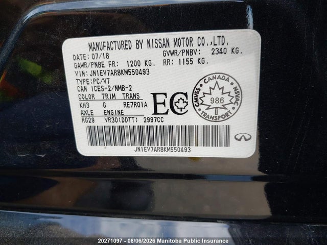 Продажа на аукционе авто 2019 Infiniti Q50 Signature 3.0t, vin: JN1EV7AR8KM550493, номер лота: 20271097