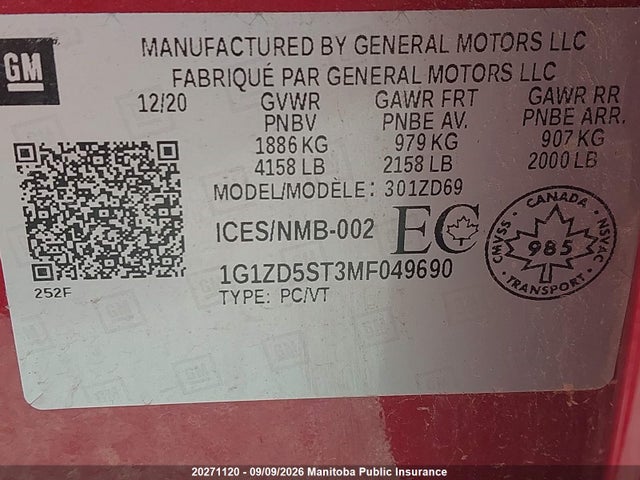 Chevrolet MALIBU LT 2021 1G1ZD5ST3MF049690 Image 8