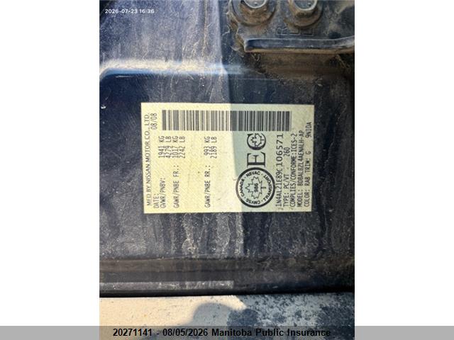 20271141 :رقم المزاد ، 1N4AL21E89C106571 vin ، 2009 Nissan Altima 2.5 S مزاد بيع