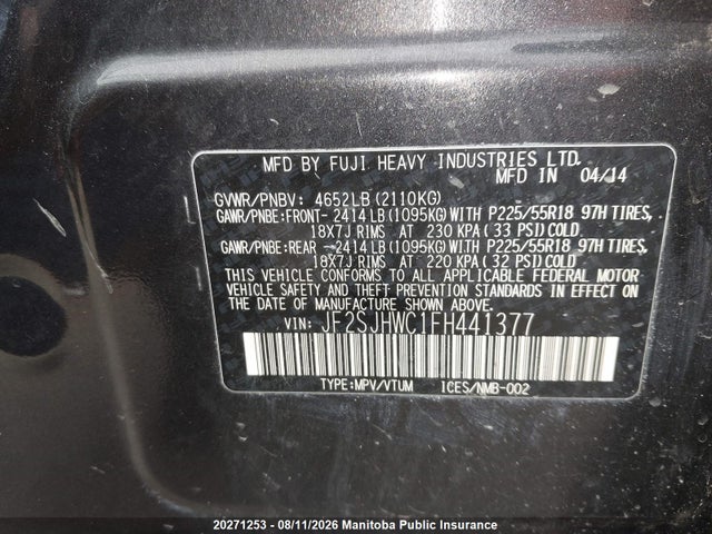 Продаж на аукціоні авто 2015 Subaru Forester 2.0xt, vin: JF2SJHWC1FH441377, номер лоту: 20271253