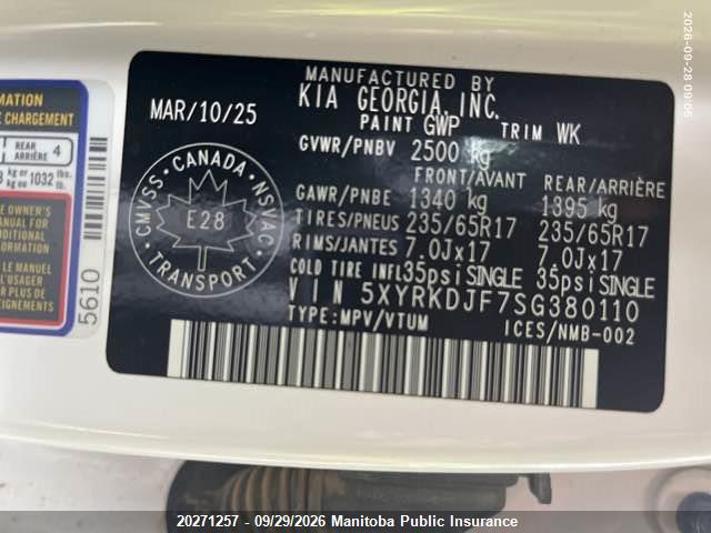 2025 Kia Sorento X-pro Turbo მანქანა იყიდება აუქციონზე, vin: 5XYRKDJF7SG380110, აუქციონის ნომერი: 20271257