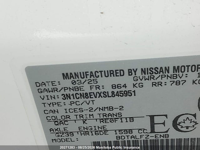 3N1CN8EVXSL845951 Nissan Versa 1.6 Sv