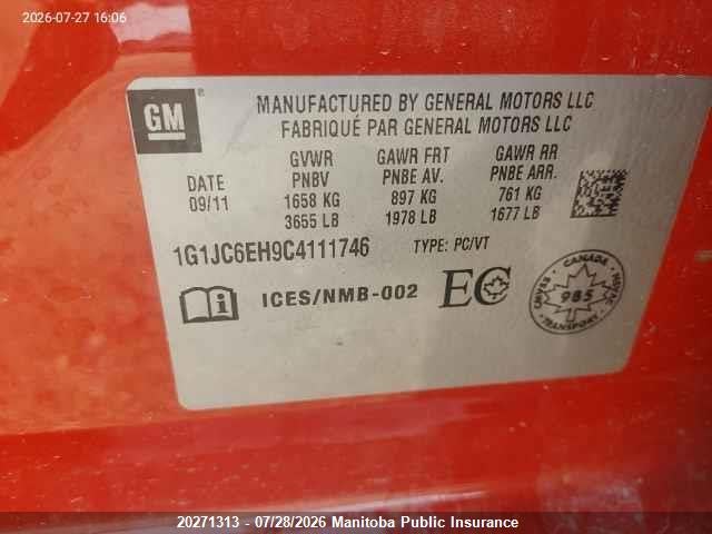 Aukcja sprzedaży 2012 Chevrolet Sonic Lt, vin: 1G1JC6EH9C4111746, numer aukcji: 20271313