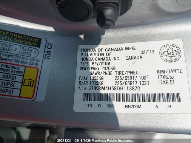 Aukcja sprzedaży 2013 Honda Cr-v Ex, vin: 2HKRM4H58DH113870, numer aukcji: 20271321