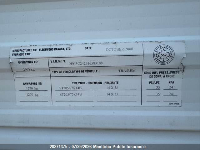 20271375 :رقم المزاد ، 2EC5C242916583188 vin ، 2001 Prowler Prowler مزاد بيع