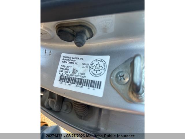 Aukcja sprzedaży 2012 Honda Civic Lx, vin: 2HGFB2F44CH117687, numer aukcji: 20271433