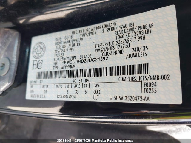 Ford ESCAPE SEL 2018 1FMCU9HD2JUC21392 Image 9