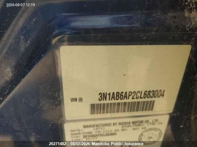 Продаж на аукціоні авто 2012 Nissan Sentra 2.0, vin: 3N1AB6AP2CL683004, номер лоту: 20271482