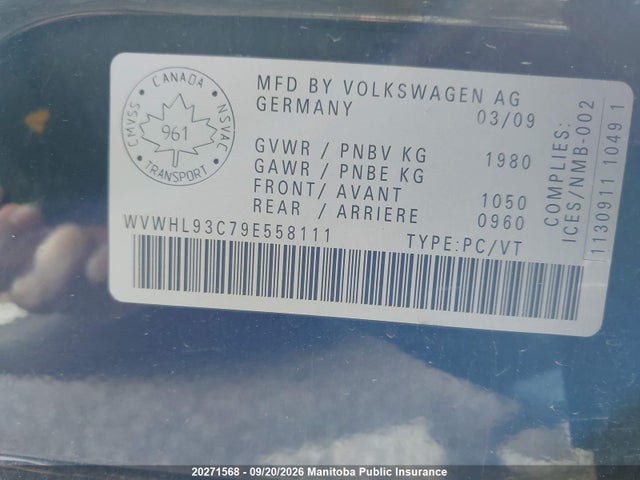 Продажа на аукционе авто 2009 Volkswagen Passat Cc 2.0 Tsi, vin: WVWHL93C79E558111, номер лота: 20271568