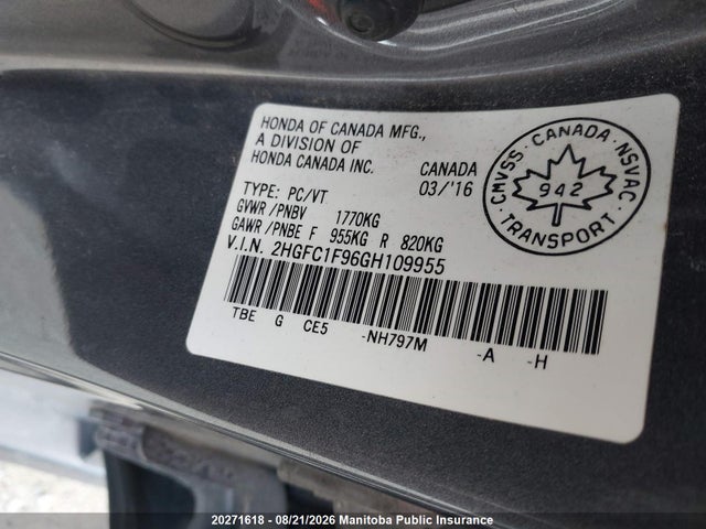2HGFC1F96GH109955 Honda Civic Touring