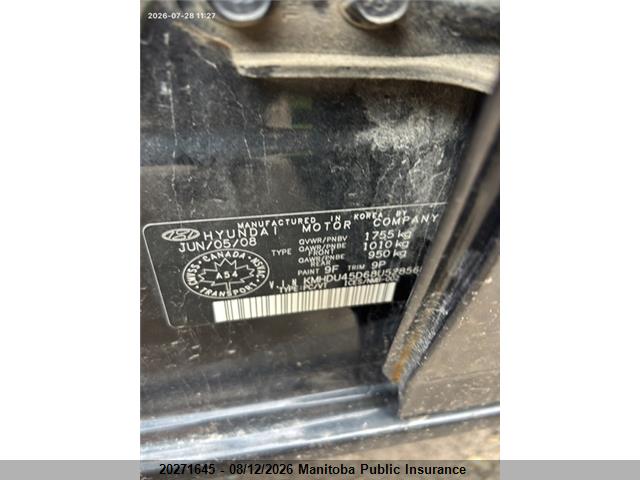 20271645 :رقم المزاد ، KMHDU45D68U528568 vin ، 2008 Hyundai Elantra Gls مزاد بيع
