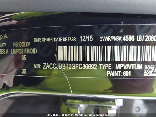 Jeep Renegade North 2016 ZACCJBBT0GPC86692 Image 9
