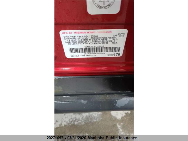 Aukcja sprzedaży 2011 Mitsubishi Rvr Gt, vin: JA4AJ4AU7BZ605183, numer aukcji: 20271657
