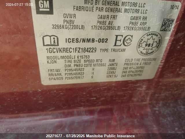 1GCVKREC1FZ184229 Chevrolet Silverado 1500 Lt Double Cab