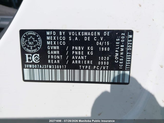 3VWD07AJ3FM338917 Volkswagen Jetta 1.8 Tsi