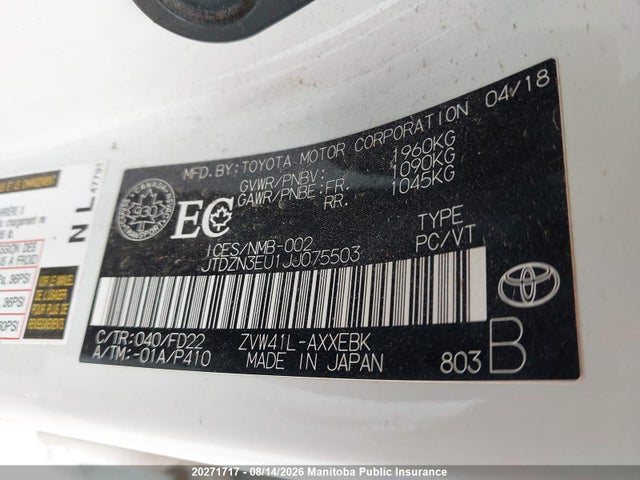JTDZN3EU1JJ075503 Toyota PRIUS V