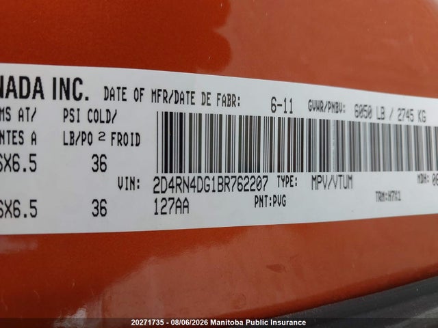 Aukcja sprzedaży 2011 Dodge Grand Caravan Se, vin: 2D4RN4DG1BR762207, numer aukcji: 20271735