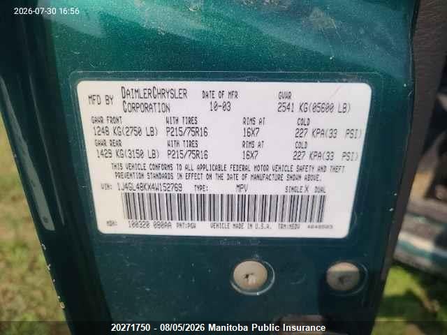 20271750 :رقم المزاد ، 1J4GL48KX4W152769 vin ، 2004 Jeep Liberty Sport مزاد بيع