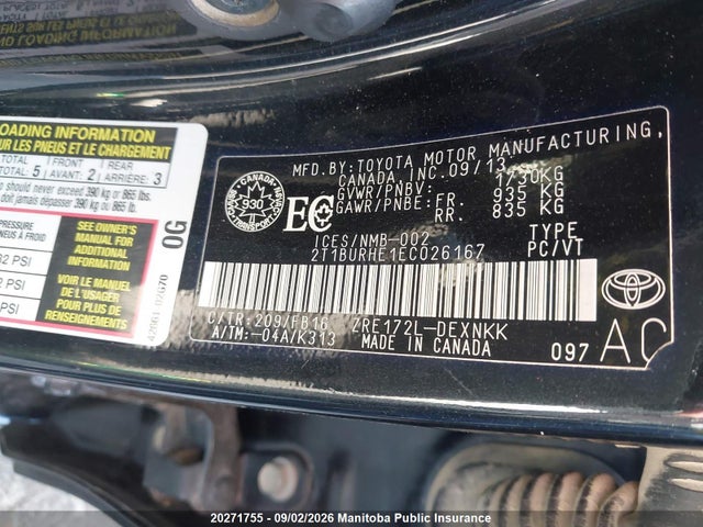 Aukcja sprzedaży 2014 Toyota Corolla Le, vin: 2T1BURHE1EC026167, numer aukcji: 20271755