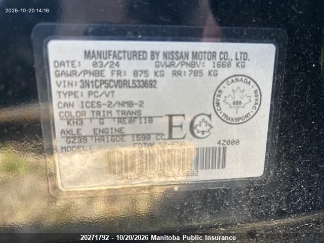 3N1CP5CV0RL533692 Nissan KICKS SV
