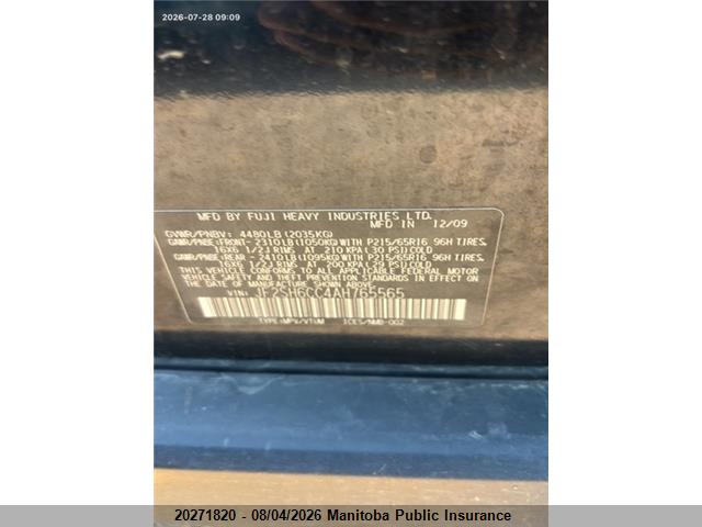 Продаж на аукціоні авто 2010 Subaru Forester 2.5 X Touring, vin: JF2SH6CC4AH765565, номер лоту: 20271820