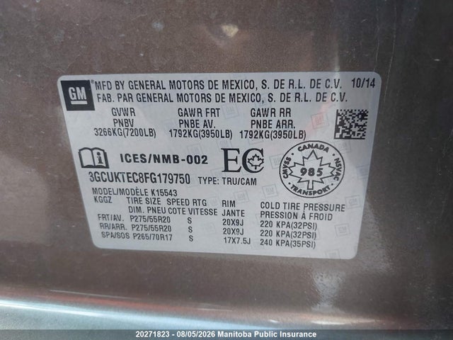 Продажа на аукционе авто 2015 Chevrolet Silverado 1500 High Country Cc, vin: 3GCUKTEC8FG179750, номер лота: 20271823