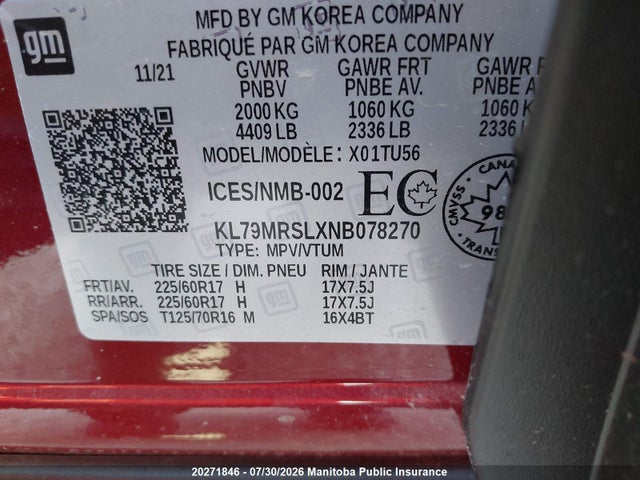 KL79MRSLXNB078270 Chevrolet Trailblazer Lt Turbo
