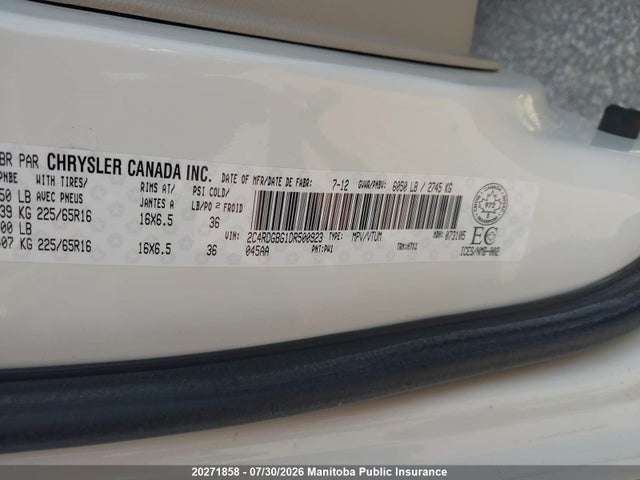 2013 Dodge Grand Caravan Se მანქანა იყიდება აუქციონზე, vin: 2C4RDGBG1DR500923, აუქციონის ნომერი: 20271858