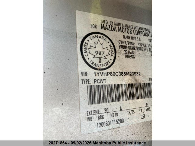 Aukcja sprzedaży 2008 Mazda 6 Mazda Gs, vin: 1YVHP80C385M23932, numer aukcji: 20271864