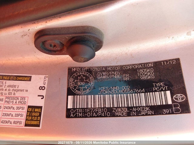 Aukcja sprzedaży 2013 Toyota Prius, vin: JTDKN3DU9D5567664, numer aukcji: 20271879