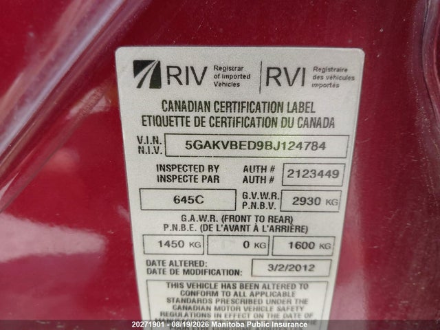 Aukcja sprzedaży 2011 Buick Enclave Cxl, vin: 5GAKVBED9BJ124784, numer aukcji: 20271901