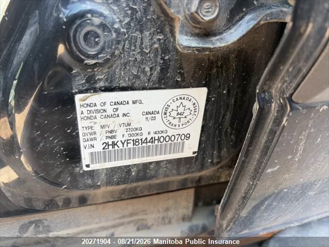 20271904 :رقم المزاد ، 2HKYF18144H000709 vin ، 2004 Honda Pilot Granite مزاد بيع