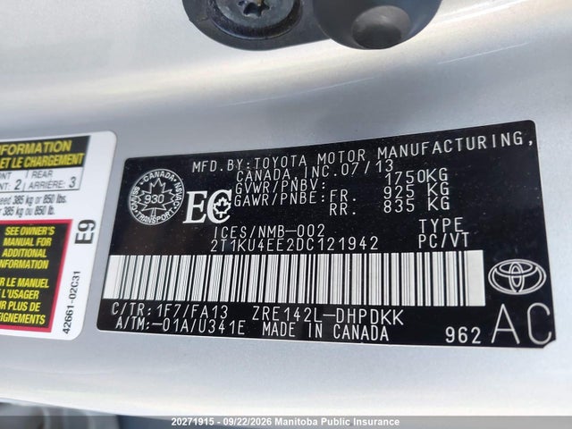 Aukcja sprzedaży 2013 Toyota Matrix, vin: 2T1KU4EE2DC121942, numer aukcji: 20271915