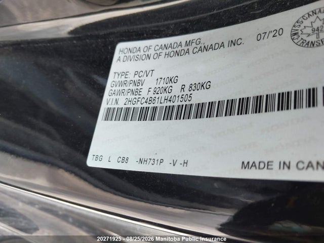 Honda Civic Lx 2020 2HGFC4B61LH401505 Image 9