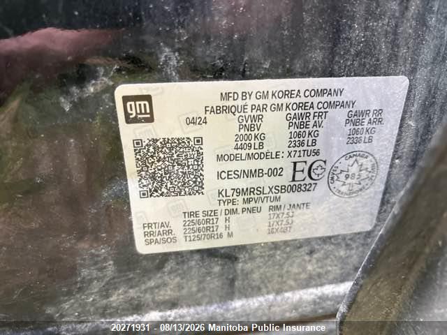 KL79MRSLXSB008327 Chevrolet Trailblazer Lt Turbo