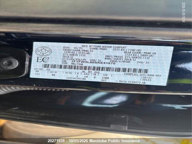 Aukcja sprzedaży 2025 Ford F-series, vin: 1FTFW5L80SKE41870, numer aukcji: 20271939
